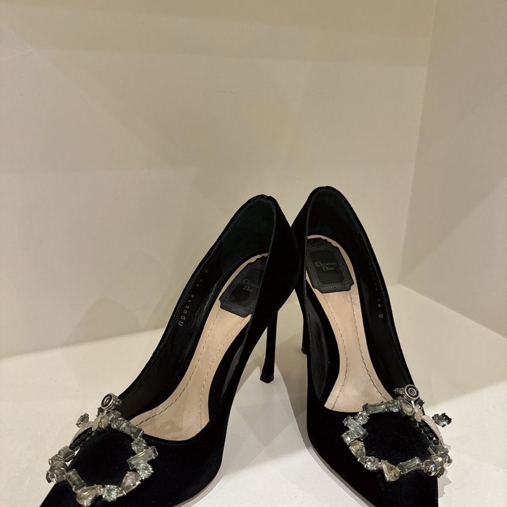 Dior | Tresor blue velvet crystal buckle pump | Savannahs